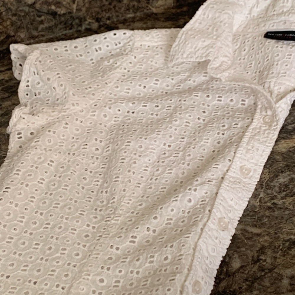 New York & Company White Eyelet Button-Front Shirt - Picture 10 of 11